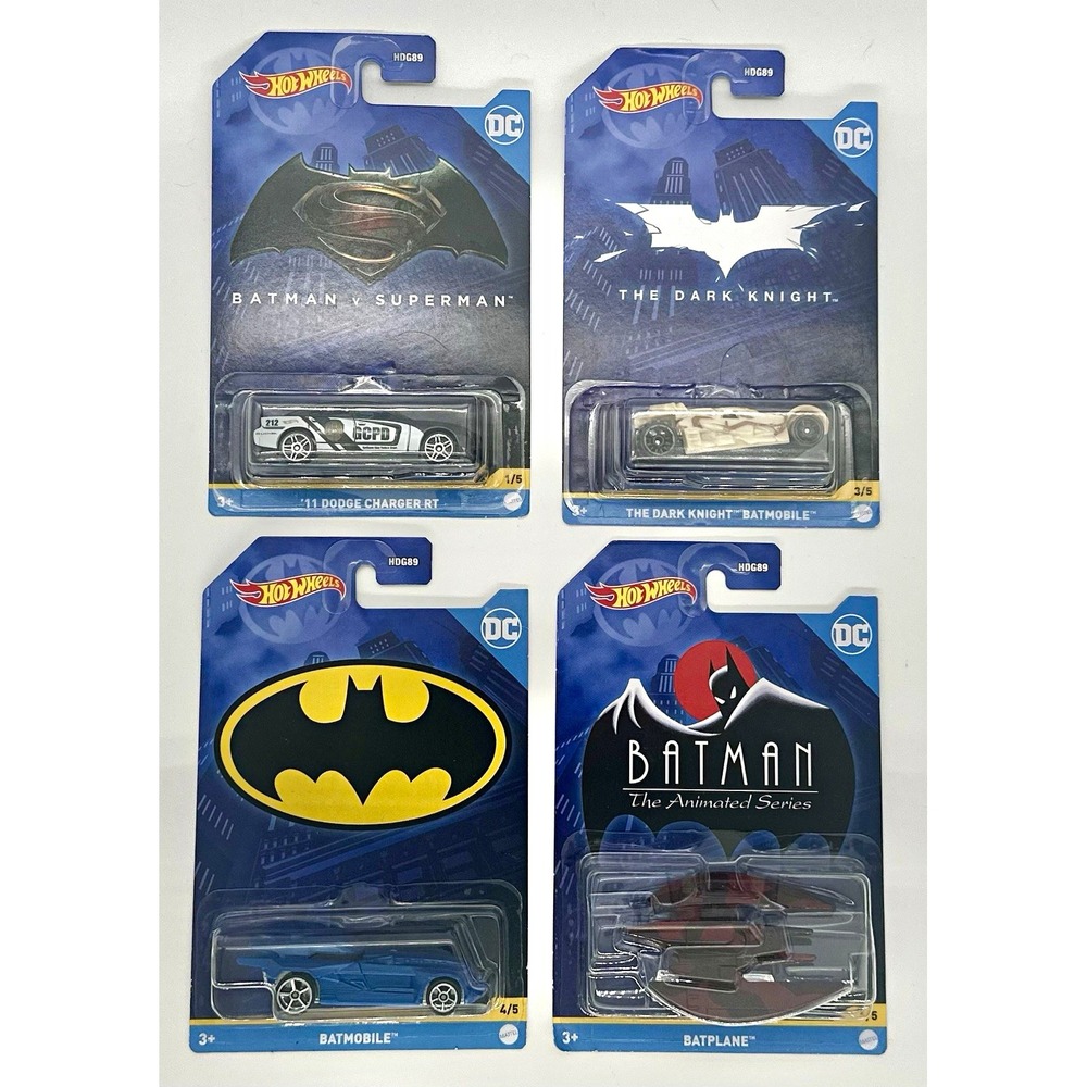 Hot Wheels DC Batman Lot of 4 '11 Dodge Charger R/T Batmobile Batplane 1:64